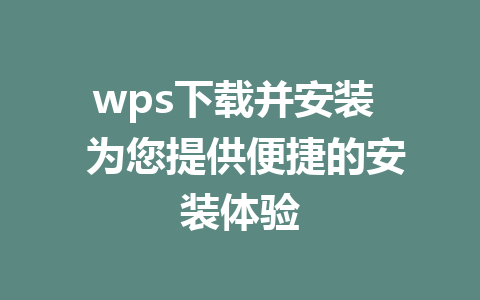 wps下载并安装  为您提供便捷的安装体验