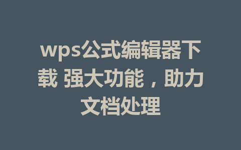 wps公式编辑器下载 强大功能，助力文档处理