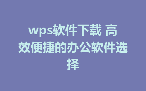 wps软件下载 高效便捷的办公软件选择