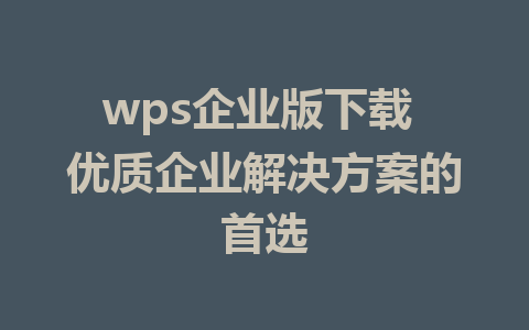 wps企业版下载 优质企业解决方案的首选