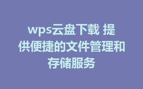 wps云盘下载 提供便捷的文件管理和存储服务